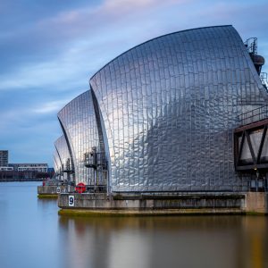 Thames barrier, a retractable flood barrier system